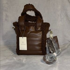 ASPEN Brown Quilted Mini Bag with Sherpa Accents
